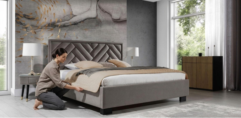 Polsteris Gulta Mēbeles Guļamistaba Gultas Taupe Brūna 200x200cm Atpūtai