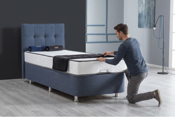 Gulta Zila Vienpersona Gulta Metāla Moderna Gultas Lux Stoff Gulta Chestarfields Jauna