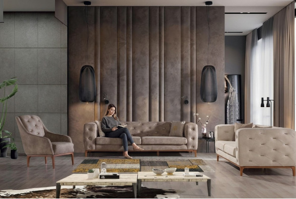 Chesterfield dizaina dīvāns Mūsdienīgs dīvāns Modern Sofagarnitura 3+3+1 komplekts