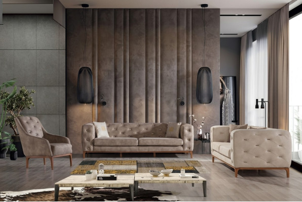 Chesterfield dizaina dīvāns Mūsdienīgs dīvāns Modern Sofagarnitura 3+3+1 komplekts