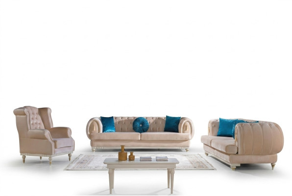 Beža divguļamā sofa 3+2+1 sēdvieta luksusa auduma dīvāns stilīgai mēbelei