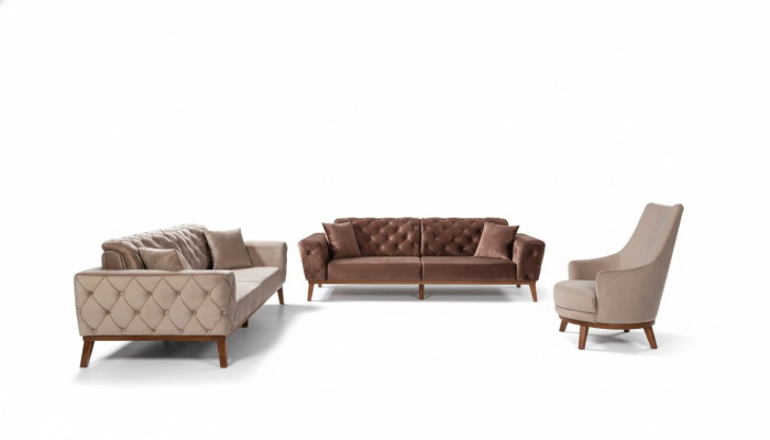 Sofa komplekts Sofa 3+3+1 sēdvietas brūns krēsls audums Chesterfield samts