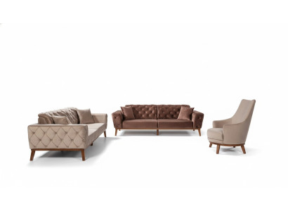 Sofa komplekts Sofa 3+3+1 sēdvietas brūns krēsls audums Chesterfield samts