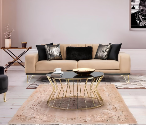 Sofagarnitūra Melna gulta 3+3+1 vietas krēsls Elegantais metāls audekls