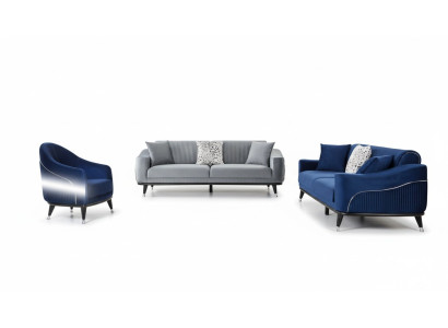 Sofasets 3+3+1 ​​Sēdvietas Kanapes Apgalvoti Dīvāni Koki pelēks zils Veltņu
