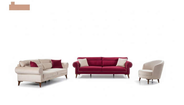 Garnitūras komplekts Ar sofa 3+3+1 sēdvietām, dīvāniem un krēslu auduma 3 daļas.