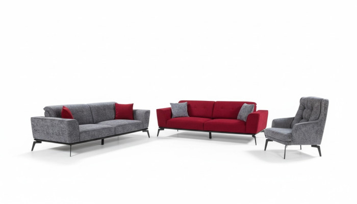 Sofas komplekts 331 Sēdeklis Polster Sofa dzīvojamā zona Mēbeles Sarkanā Pelēka