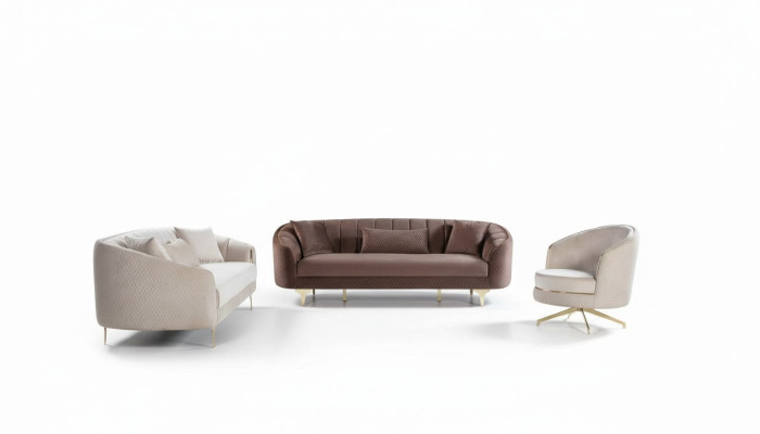Luksusa dzīvojamā istabas dīvāns komplektā ar krēsliem brūns beige 3+3+1 sēdvietām