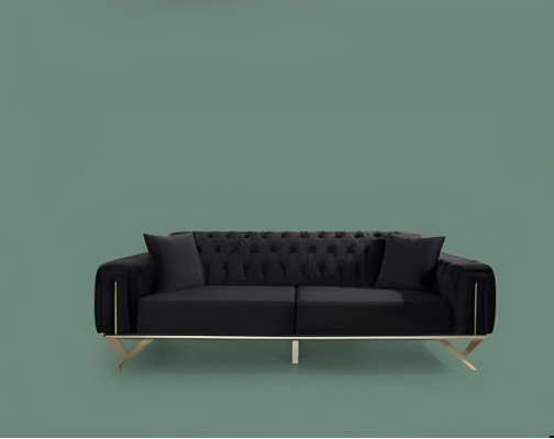Melna Chesterfield dīvāns trīs vietas sēdekļa spilvens dīvāns samts koks