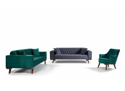 Sofas komplekts 3+3+1 sēdvietas Dzīvojamais stils Dīvāns Sofa Violeta Tirkuāzija