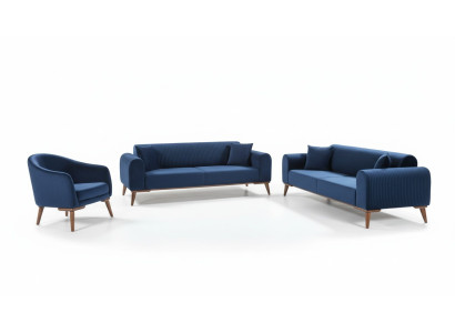 Sofagarnitūra 3+3+1 sēdētspēja dīvāns krēsls Royal Blue Sofa Samt 3 gabali