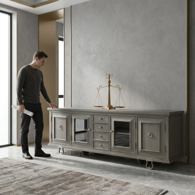 Konsolē skapis Lowboard mēbeles skapji sienas skuvekļa dzīvojamā istaba sideboard koks pelēcīgi.