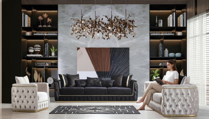 Sofa komplekts Dīvāns Dīvāns Krēsli Trīsistabu 3+3+1 Sēdekļa audums