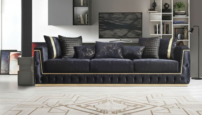 Trīsmēbeļu dīvāns 3 sēdvietu dīvāns polsterkoka Chesterfield ar tekstila apdari
