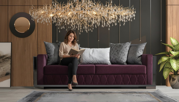 Moderns Dīvāns Sofas Dizaina Dīvāns Trīsisēdētājs Sēdeklis Burgundijas Dīvāns 3 Sēdvietas