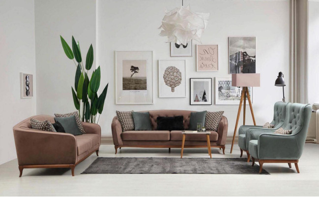 Garnitūra Sofa garnitūra Luxus dīvāns 4+1 sēdvietu grupa dzīvojamā istaba auduma dizaina mēbeles