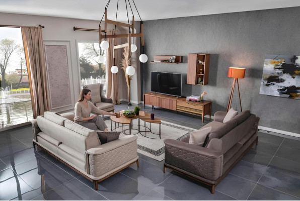 Garderobe Dīvāna komplekts Luxus 3+3+1 krēsla Dīvāns Aušš Sēdekļa dīvāns Moderns Brūns