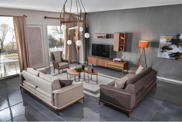 Garderobe Dīvāna komplekts Luxus 3+3+1 krēsla Dīvāns Aušš Sēdekļa dīvāns Moderns Brūns