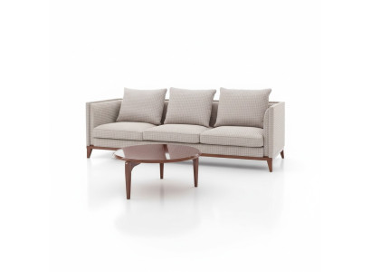 Sofas komplekts ar 3 sēdvietām, galds, divvietīga dīvāns, auduma pārklājums, mūsdienīgs luksusa stils, 2 gabali.