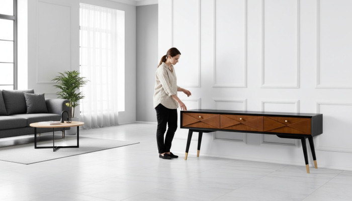 Konsolu galda konsole komoda sideboard koks moderņu dizains luksuss brūns jauns