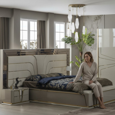 Gultas istaba komplekts divguļama gulta luksusa gulta Moderna beige komplekts 3 gabali Jauns