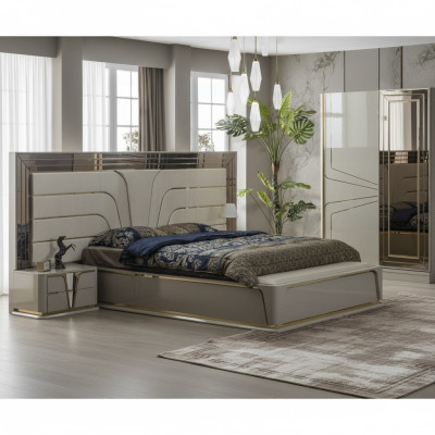 Gultas istaba komplekts divguļama gulta luksusa gulta Moderna beige komplekts 3 gabali Jauns