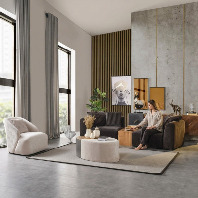 Sofas komplekts 4 personām Krēsls Četrpersonu mūsdienīgs melns audums Jauns