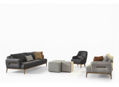 Sofas Komplekts Dīvāns Krēsls 3+2+1 Audums Luksuss Pelēka Dīvāni Dzīvojamā istaba
