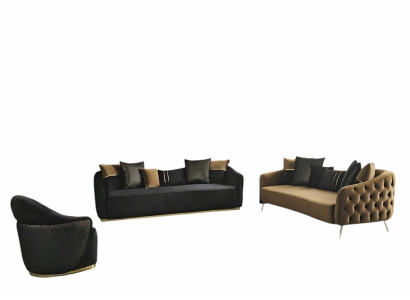 Chesterfield dīvāns komplekts ar 3 sēdvietām zila poliestera krēslā, 2 gabali.