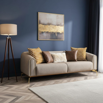 Trīsvietīgā sofa 3 sēdvietu dizains Moderns audums Pelēka dzīvojamā istaba
