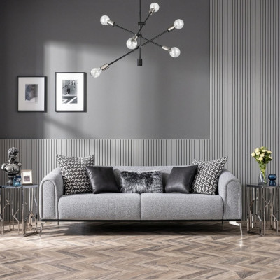 Drejēja divvietīgā sofa, 3-vietīgās sofās, sēdekļu audums pelēks, moderns, luksus mājoklis.