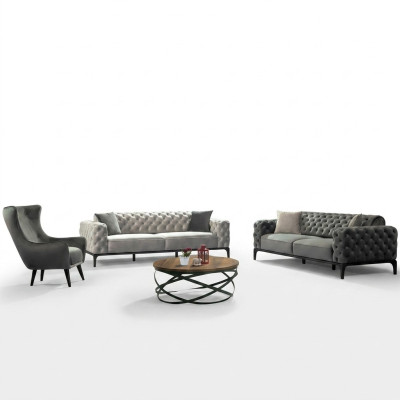Chesterfield Sofa kopējais dīvāns 31 sēdekļu audums pelēkas krāsas luksusa dīvāni.