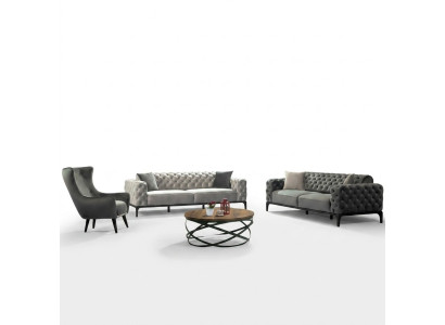 Chesterfield Sofa kopējais dīvāns 31 sēdekļu audums pelēkas krāsas luksusa dīvāni.