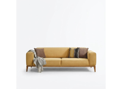 Trīsvietīgā sofa 3 sēdvietu dīvāns Dzeltens audums Dzīvojamā istaba Luksusa modernais sēdeklis