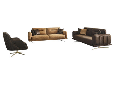 Sofas komplekts 431 sēdvietām krēsls mākslīgais āda, brūns komplektā 3 gabali.