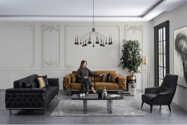 Chesterfield mājas iekāras dīvānkopā 431 skaidra mākslīgā āda dīvāni melns