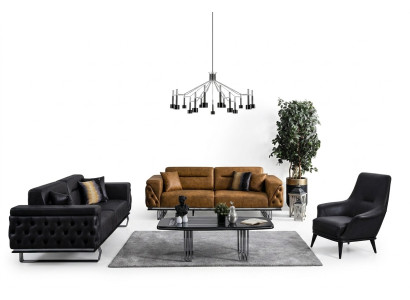 Chesterfield mājas iekāras dīvānkopā 431 skaidra mākslīgā āda dīvāni melns