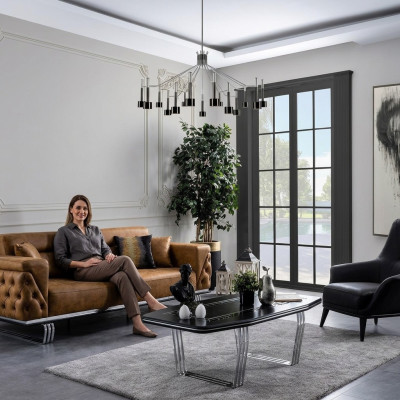 Sofa komplekts Sofa 31 sēžamvieta Mākslīgā āda Brūns komplekts 2 gab.
