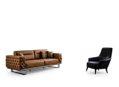 Sofa komplekts Sofa 31 sēžamvieta Mākslīgā āda Brūns komplekts 2 gab.