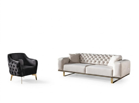 Chesterfield sofa komplekts dīvāns 3-vietīgs krēsls audums luksuss baltā krāsā dīvāni