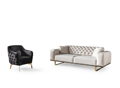Chesterfield sofa komplekts dīvāns 3-vietīgs krēsls audums luksuss baltā krāsā dīvāni