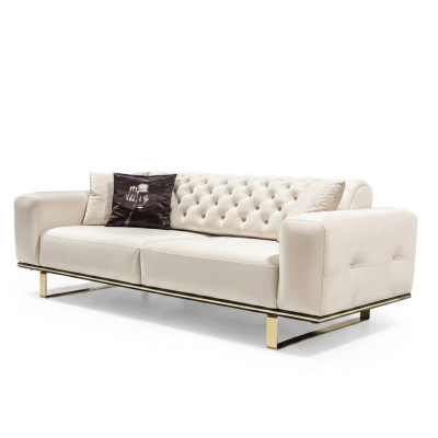 Trejosvietīgā šķīvja sofa Chesterfield 3 sēdvietu sofa balta auduma dīvāns luksusa dzīvojamā istaba