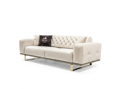 Trejosvietīgā šķīvja sofa Chesterfield 3 sēdvietu sofa balta auduma dīvāns luksusa dzīvojamā istaba