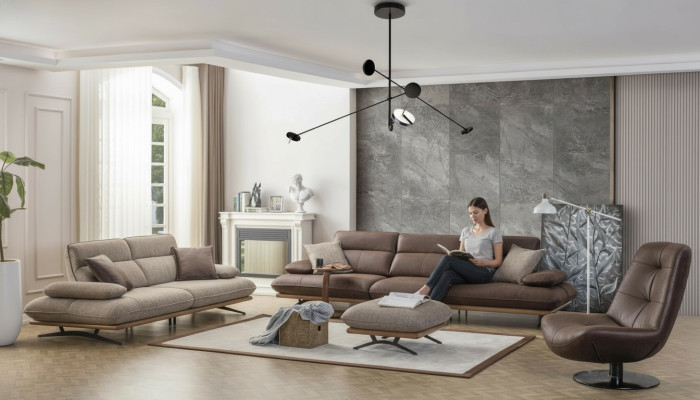 Sofa komplekts, 4+3+1 krēsls, krēsls, luksusa mākslīgais ādas brūns grupa