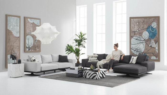Sofa stūra izveļas stūris L-forma divvietīgs krēsla auduma pelēkās krāsas 3 gabali