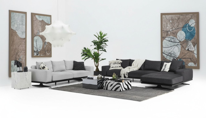Sofa stūra izveļas stūris L-forma divvietīgs krēsla auduma pelēkās krāsas 3 gabali