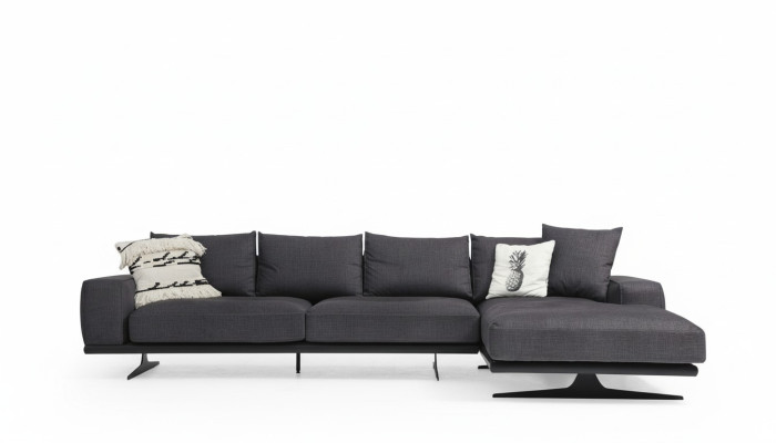 Stūrsofa L-formas sofa dzīvojamā istaba pelēka moderna auduma mēbeles mīksto sēdvietu dizains