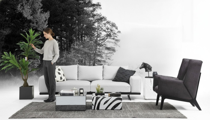 Sofas komplekts, 3-vietīgs dīvāns krēsls trīs vietās pelēks moderns audums sēdvieta