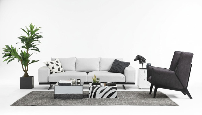 Sofas komplekts, 3-vietīgs dīvāns krēsls trīs vietās pelēks moderns audums sēdvieta