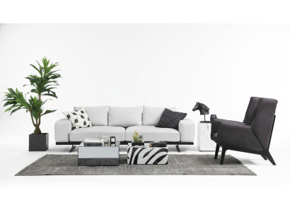 Sofas komplekts, 3-vietīgs dīvāns krēsls trīs vietās pelēks moderns audums sēdvieta